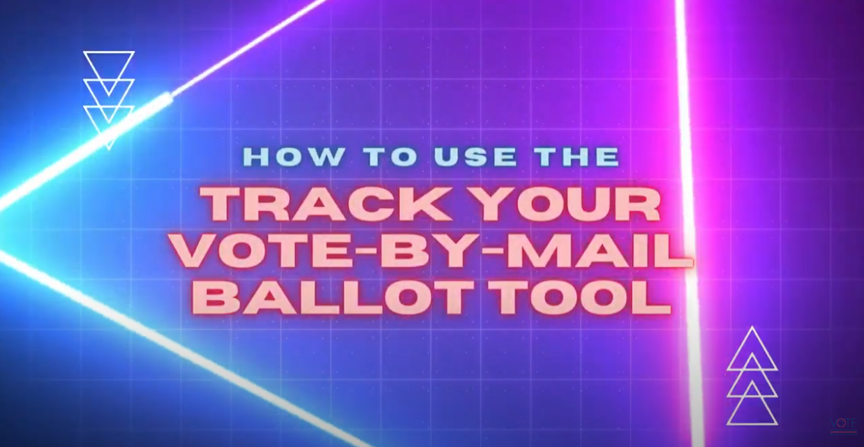Thumbnail image from BOE YouTube video with an 80s style background and text reading "How to Use the Track Your Vote-by-Mail Ballot Tool"
